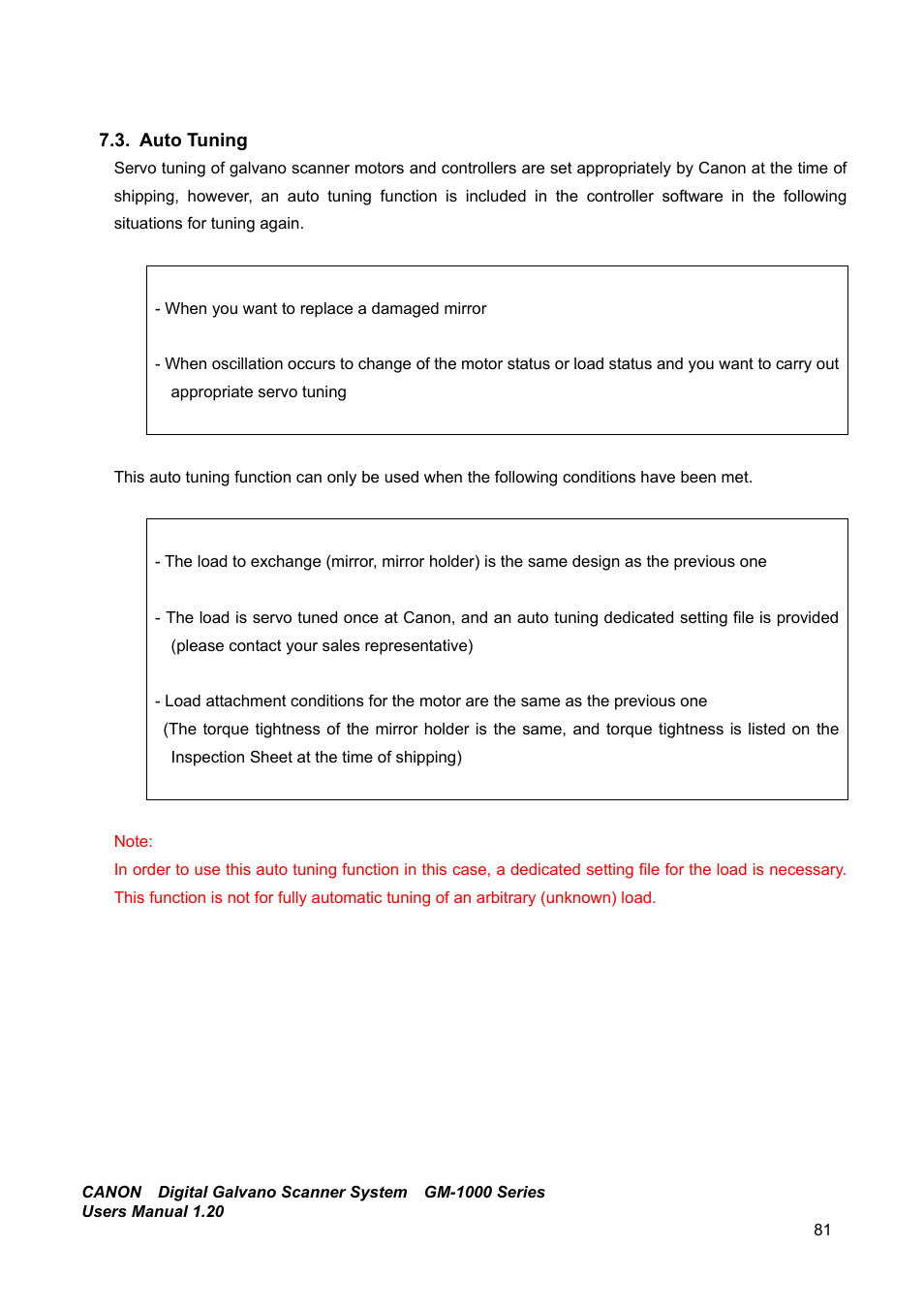 Auto tuning | Canon GM-1000 User Manual | Page 81 / 140