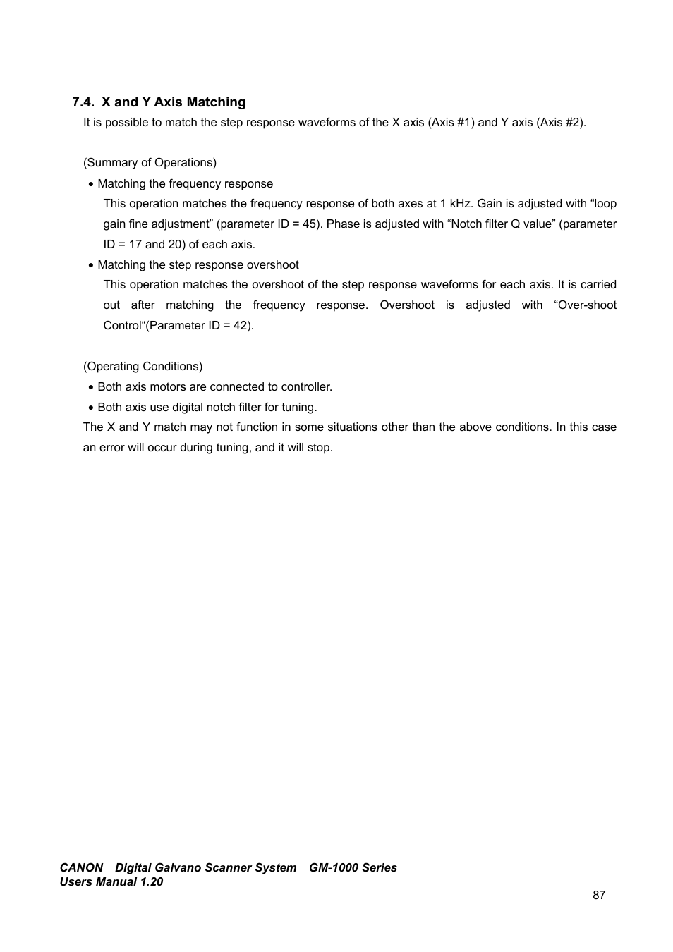 X and y axis matching | Canon GM-1000 User Manual | Page 87 / 140