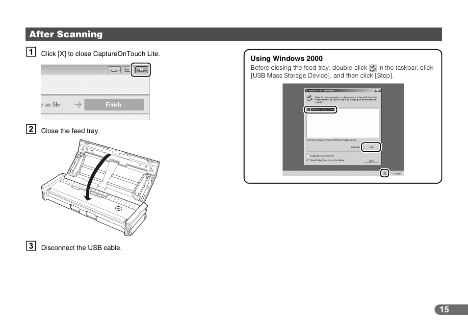 After scanning | Canon P-150 User Manual | Page 15 / 26