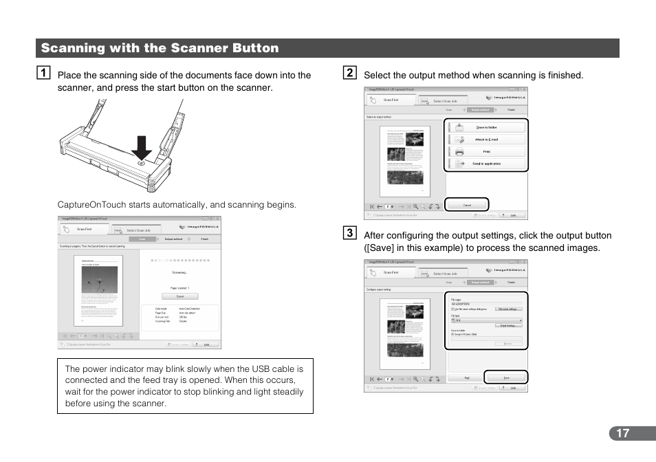 Scanning with the scanner button | Canon P-150 User Manual | Page 17 / 26