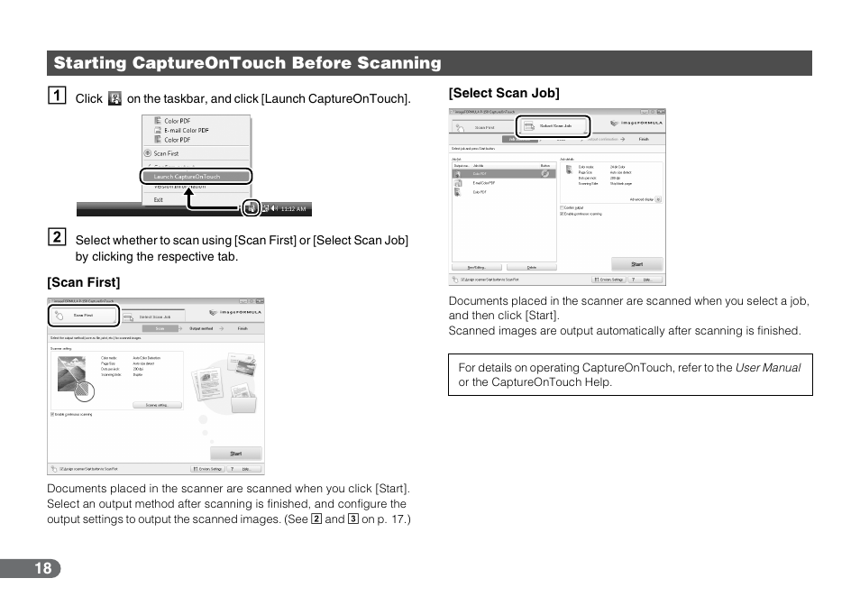 Starting captureontouch before scanning | Canon P-150 User Manual | Page 18 / 26