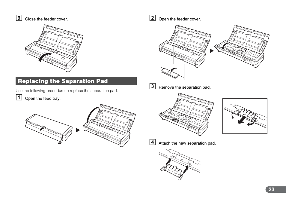 Replacing the separation pad | Canon P-150 User Manual | Page 23 / 26