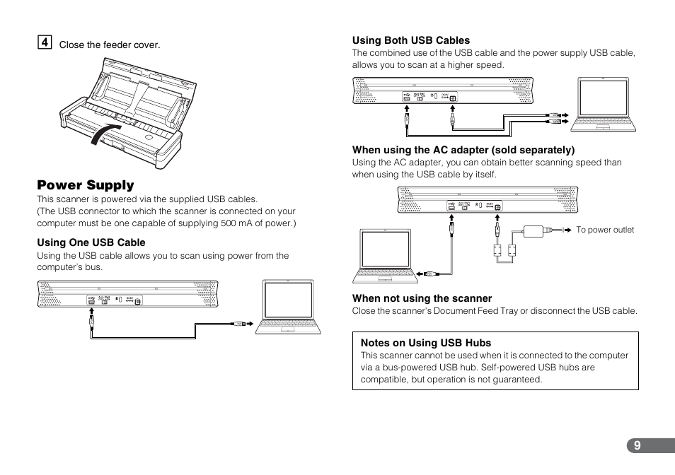 Power supply | Canon P-150 User Manual | Page 9 / 26