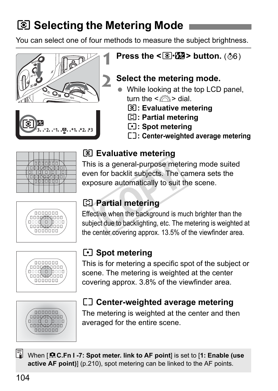 Cop y, Qselecting the metering mode | Canon EOS 1D User Manual | Page 104 / 276