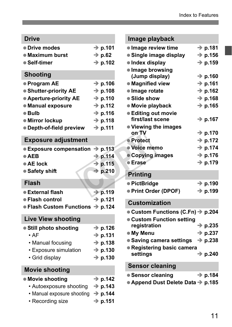 Cop y | Canon EOS 1D User Manual | Page 11 / 276