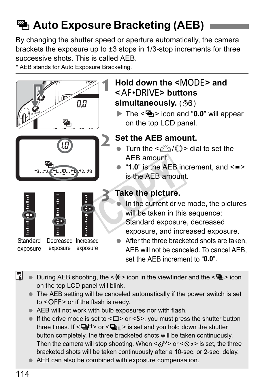 Cop y, Hauto exposure bracketing (aeb) | Canon EOS 1D User Manual | Page 114 / 276