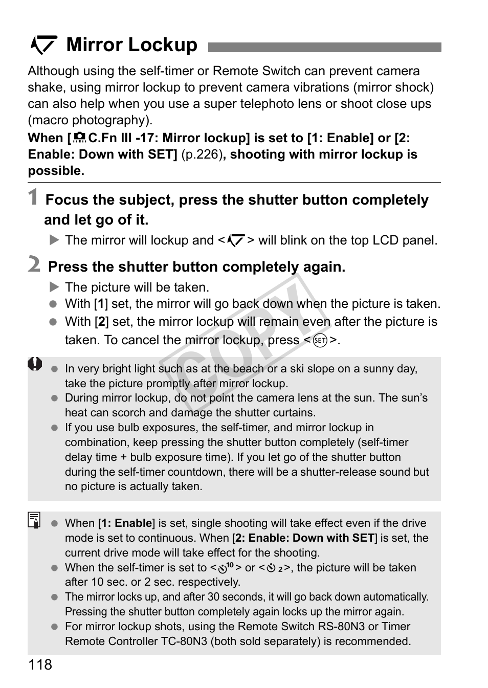 Cop y, 2mirror lockup | Canon EOS 1D User Manual | Page 118 / 276