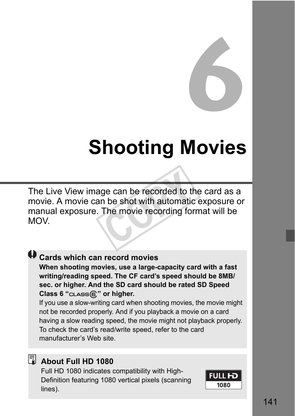 Cop y, Shooting movies | Canon EOS 1D User Manual | Page 141 / 276