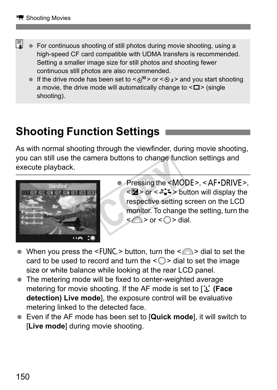 Cop y, Shooting function settings | Canon EOS 1D User Manual | Page 150 / 276