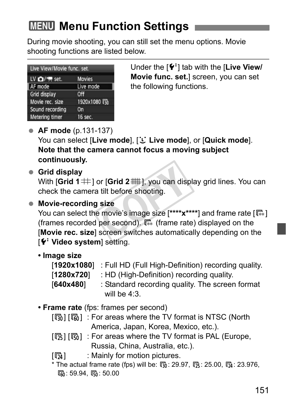 Cop y, 3menu function settings | Canon EOS 1D User Manual | Page 151 / 276