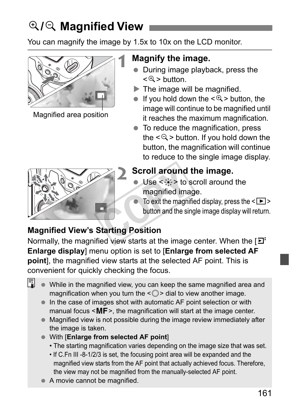 Cop y, U / y magnified view | Canon EOS 1D User Manual | Page 161 / 276