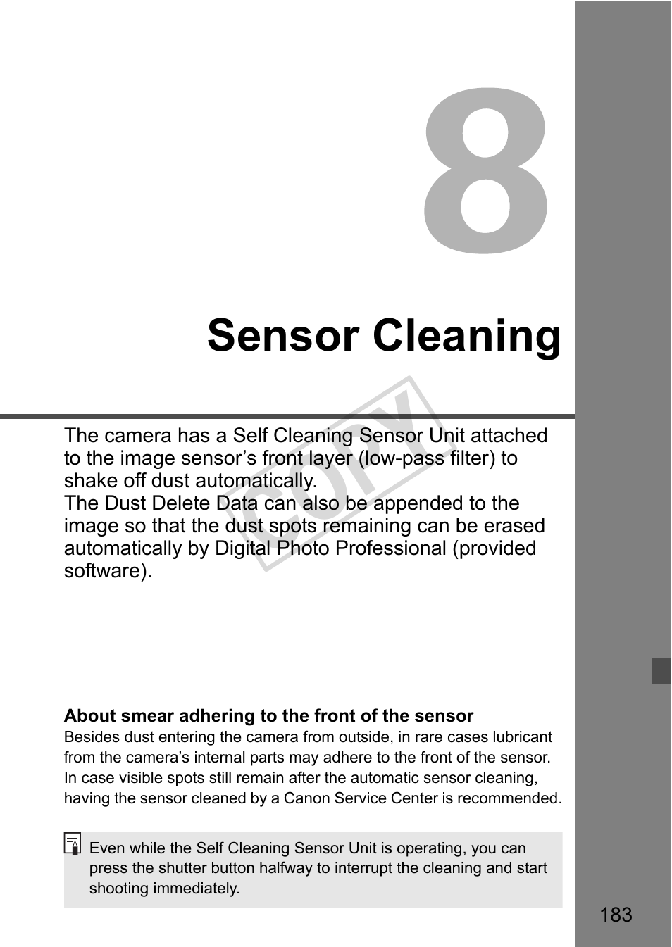 Cop y, Sensor cleaning | Canon EOS 1D User Manual | Page 183 / 276