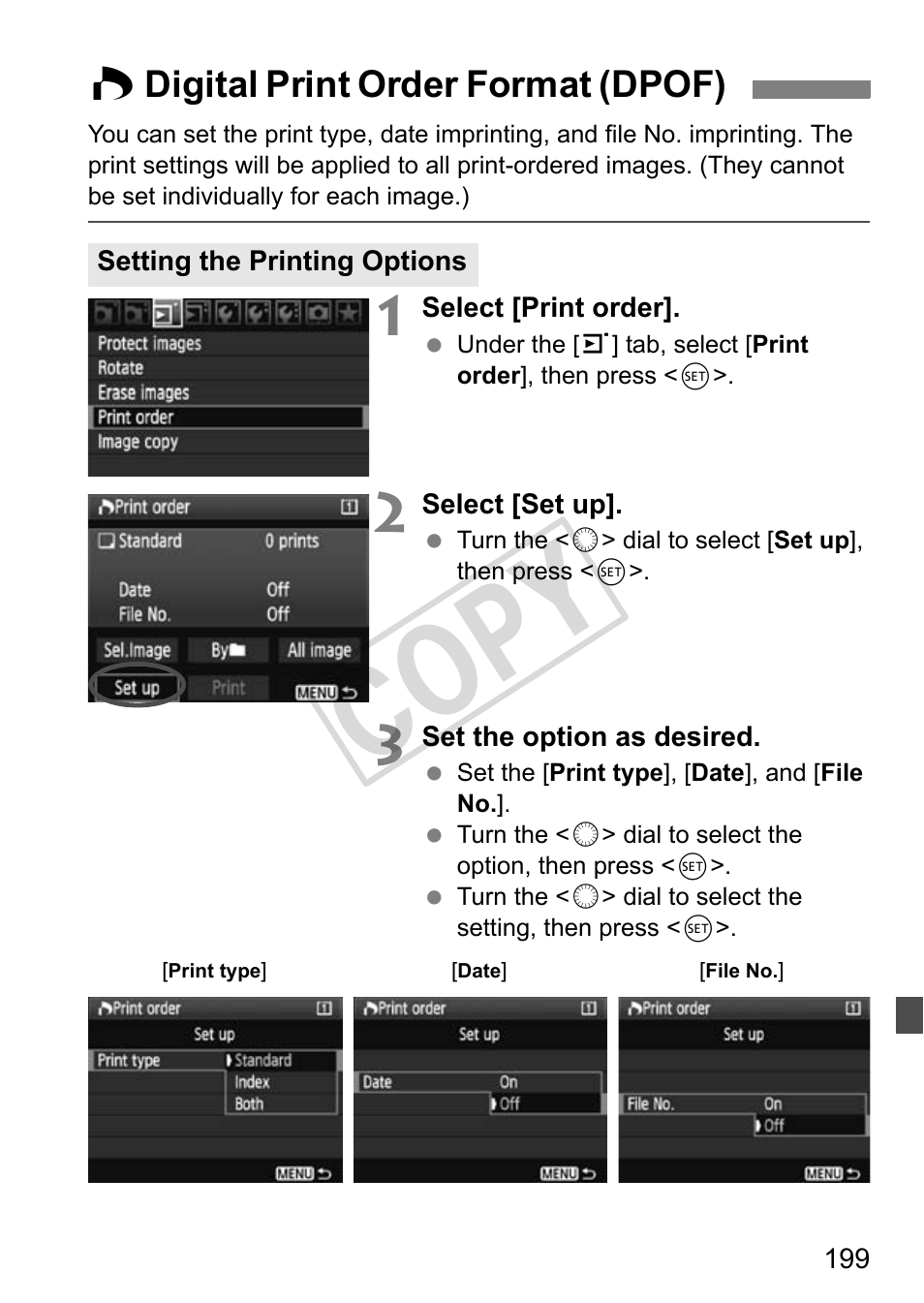 Cop y, W digital print order format (dpof) | Canon EOS 1D User Manual | Page 199 / 276