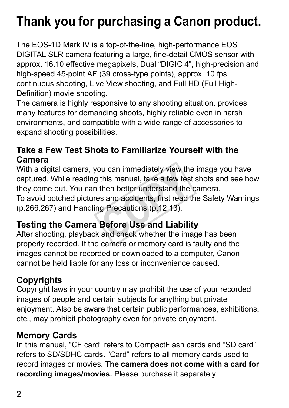 Cop y | Canon EOS 1D User Manual | Page 2 / 276
