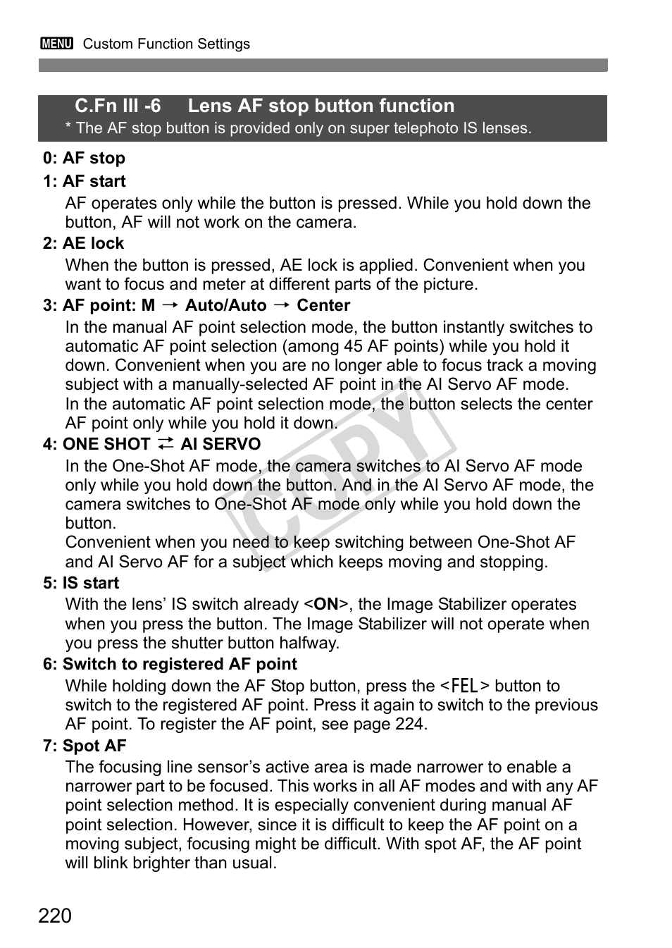 Cop y | Canon EOS 1D User Manual | Page 220 / 276