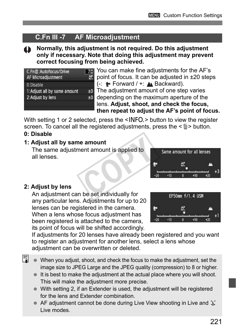 Cop y | Canon EOS 1D User Manual | Page 221 / 276