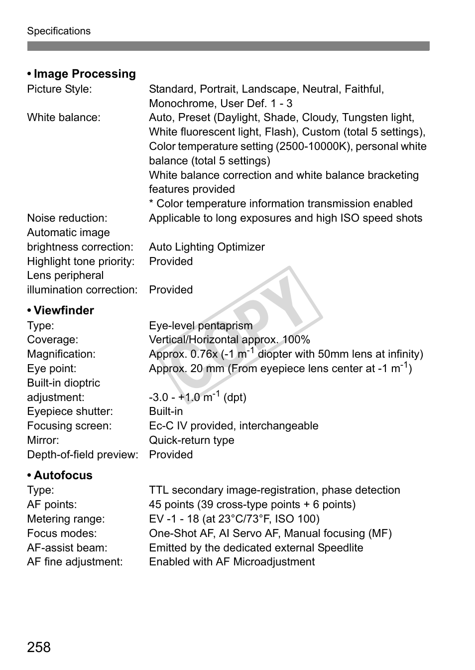 Cop y | Canon EOS 1D User Manual | Page 258 / 276