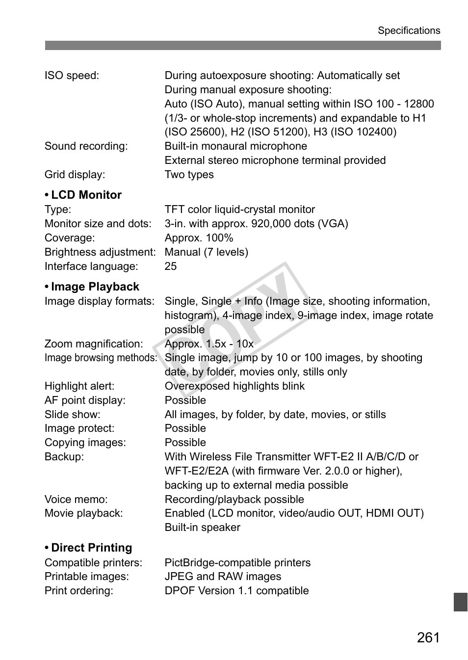 Cop y | Canon EOS 1D User Manual | Page 261 / 276