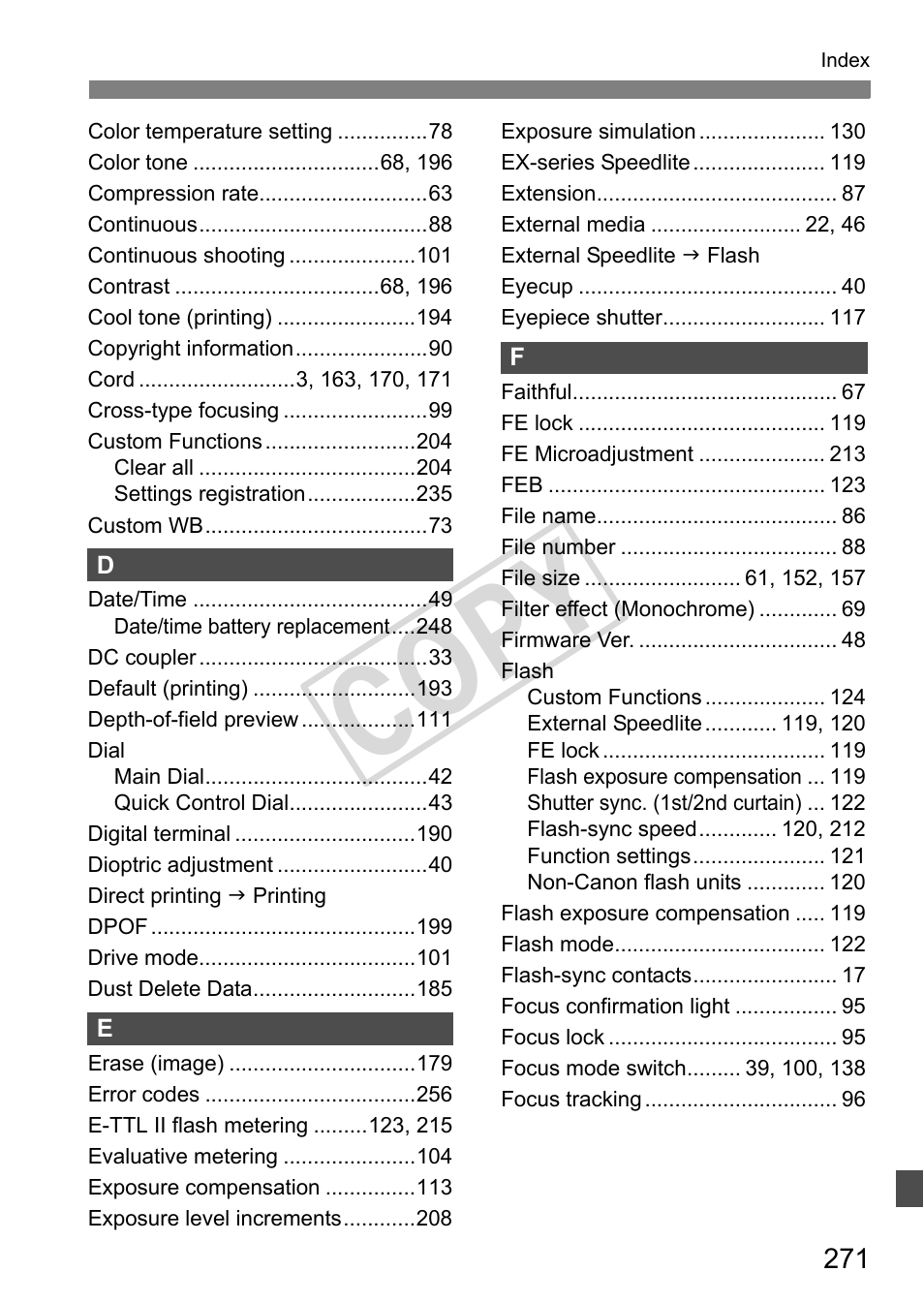 Cop y | Canon EOS 1D User Manual | Page 271 / 276