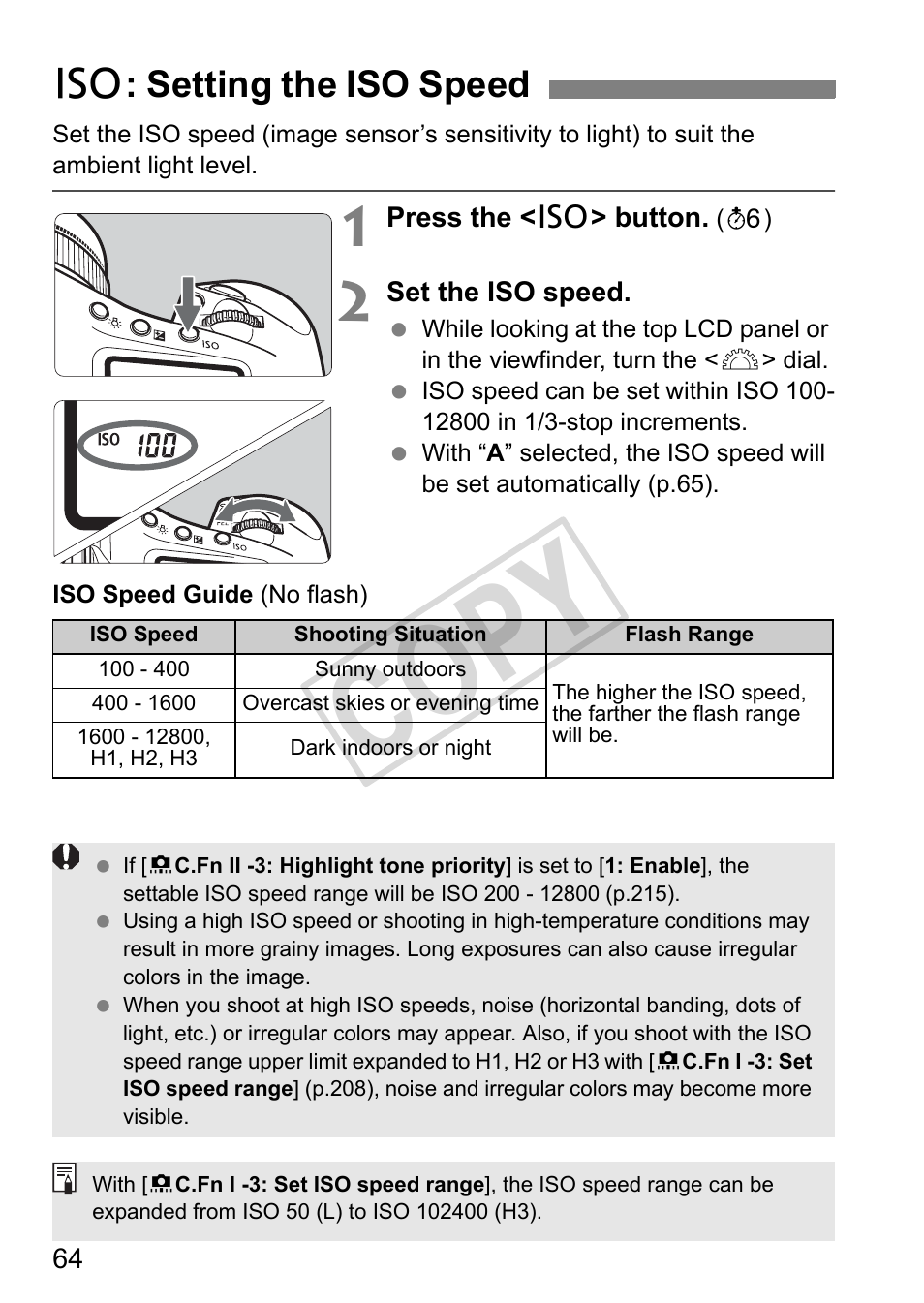 Cop y, Z: setting the iso speed | Canon EOS 1D User Manual | Page 64 / 276