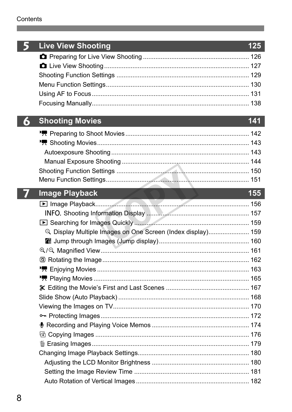 Cop y | Canon EOS 1D User Manual | Page 8 / 276