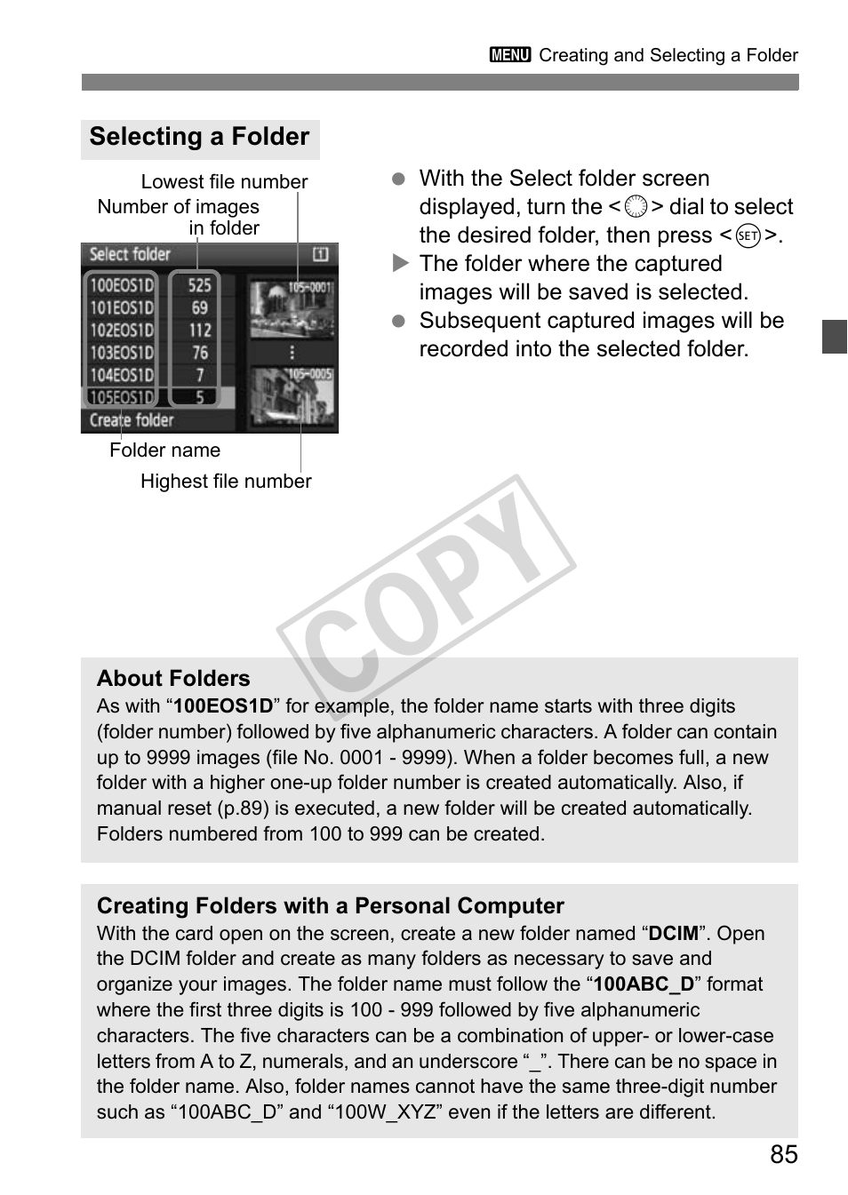Cop y | Canon EOS 1D User Manual | Page 85 / 276