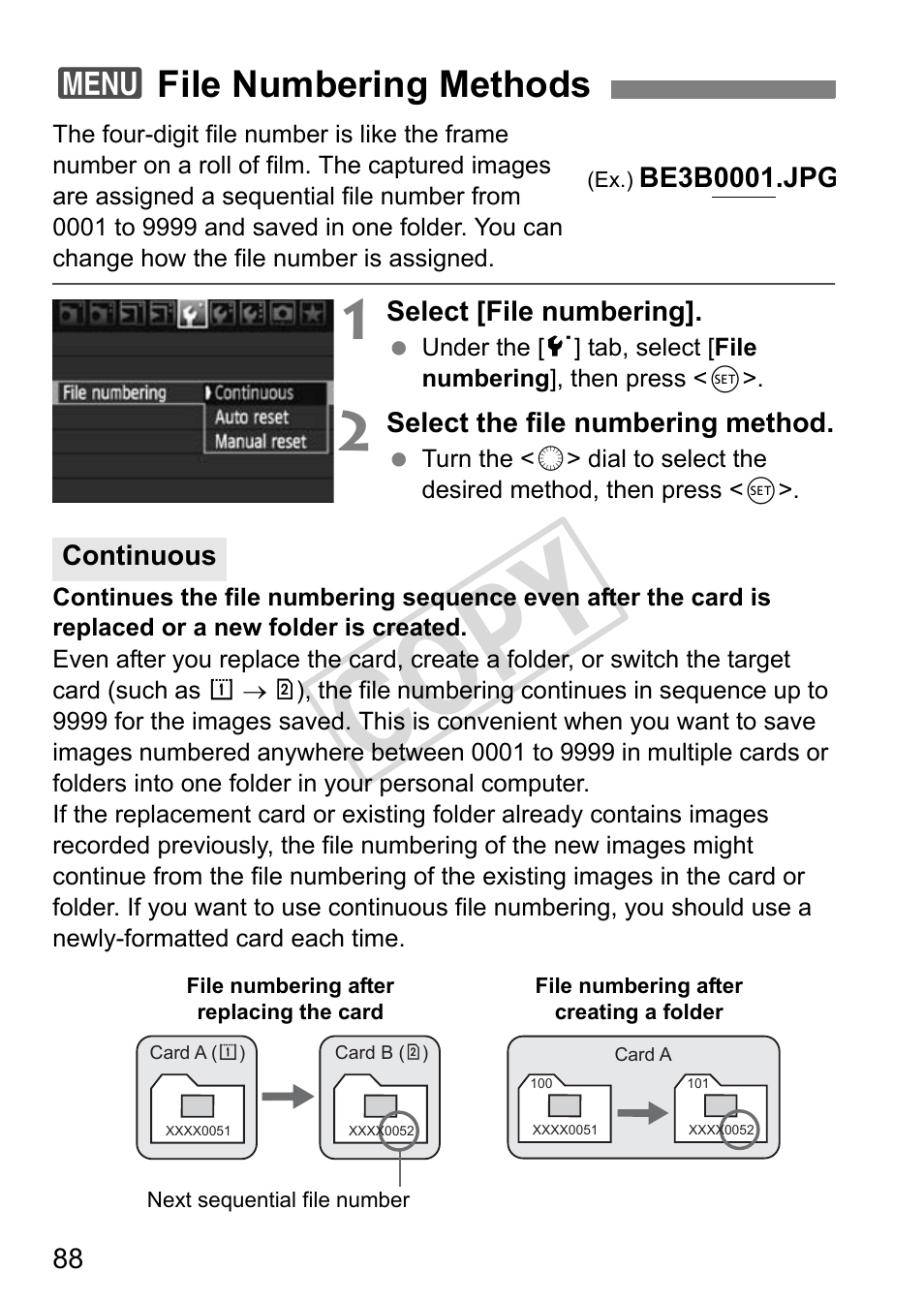 Cop y, 3file numbering methods | Canon EOS 1D User Manual | Page 88 / 276