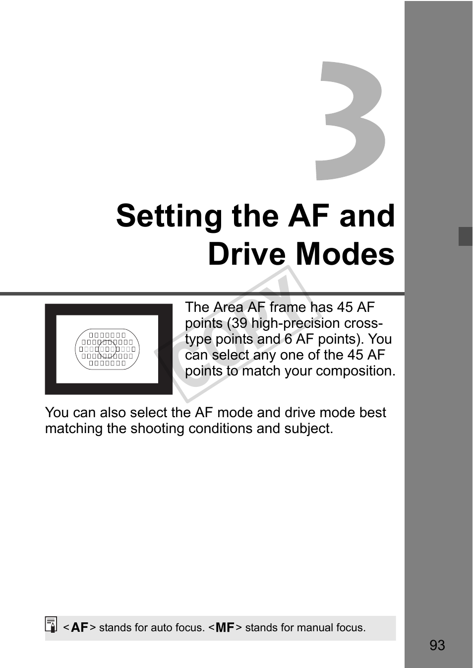 Cop y, Setting the af and drive modes | Canon EOS 1D User Manual | Page 93 / 276