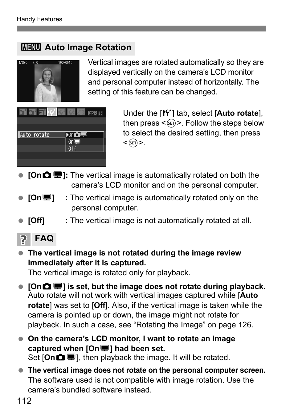 3auto image rotation faq | Canon EOS 450D User Manual | Page 112 / 196