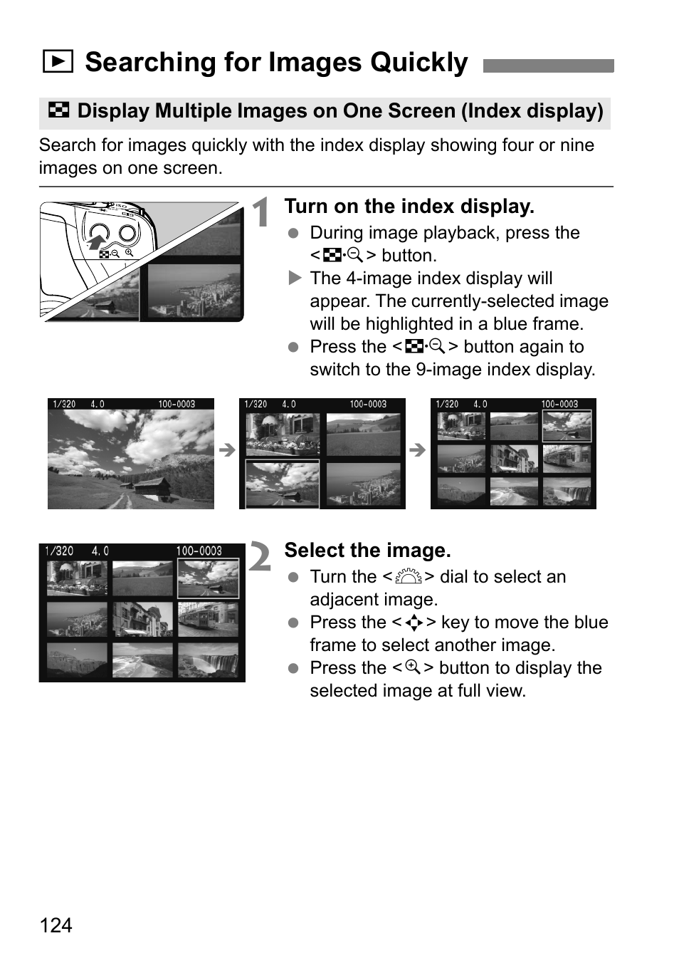 Xsearching for images quickly | Canon EOS 450D User Manual | Page 124 / 196