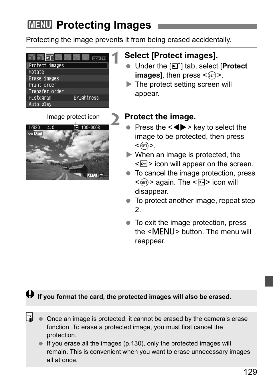 3protecting images | Canon EOS 450D User Manual | Page 129 / 196