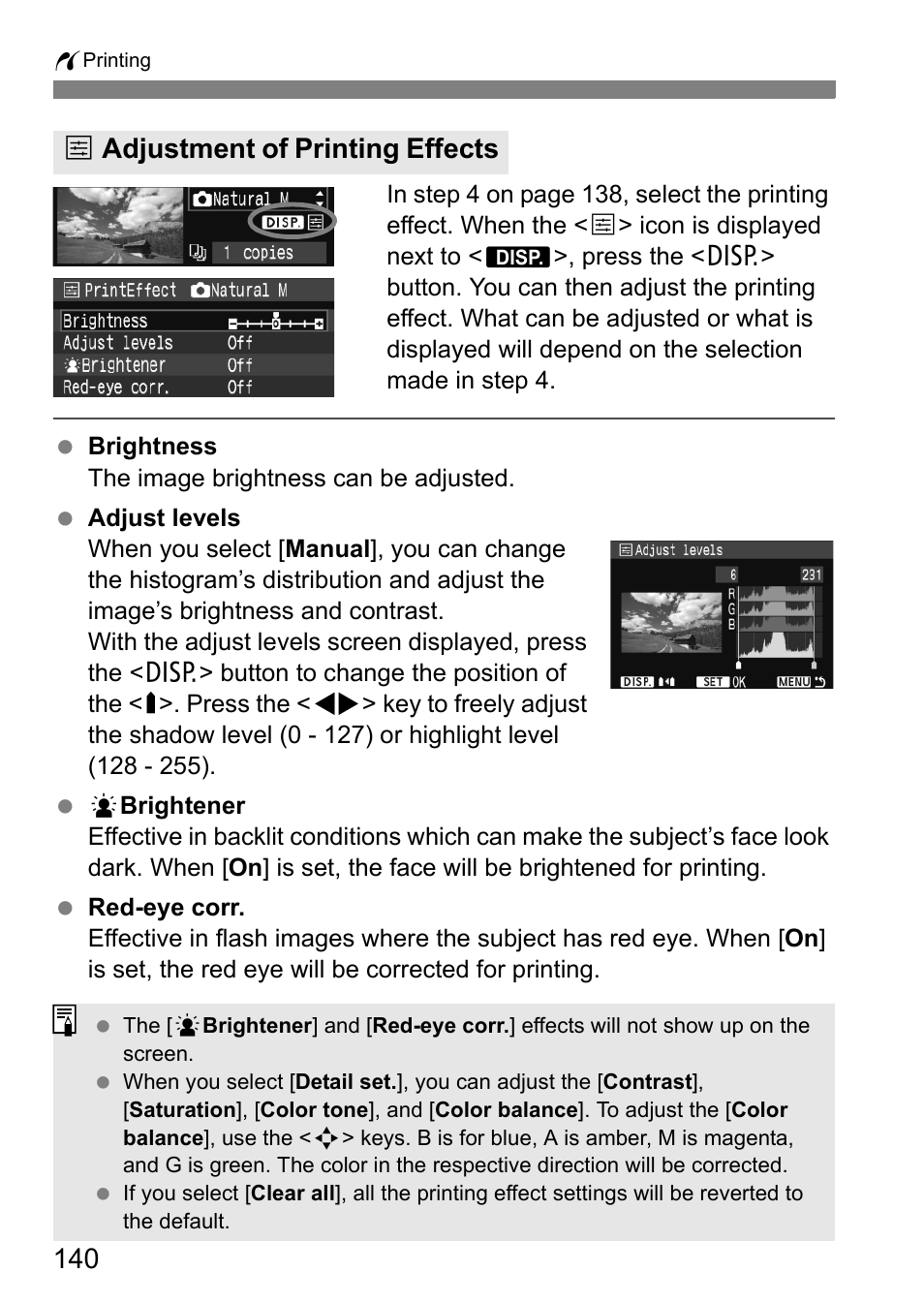 E adjustment of printing effects | Canon EOS 450D User Manual | Page 140 / 196