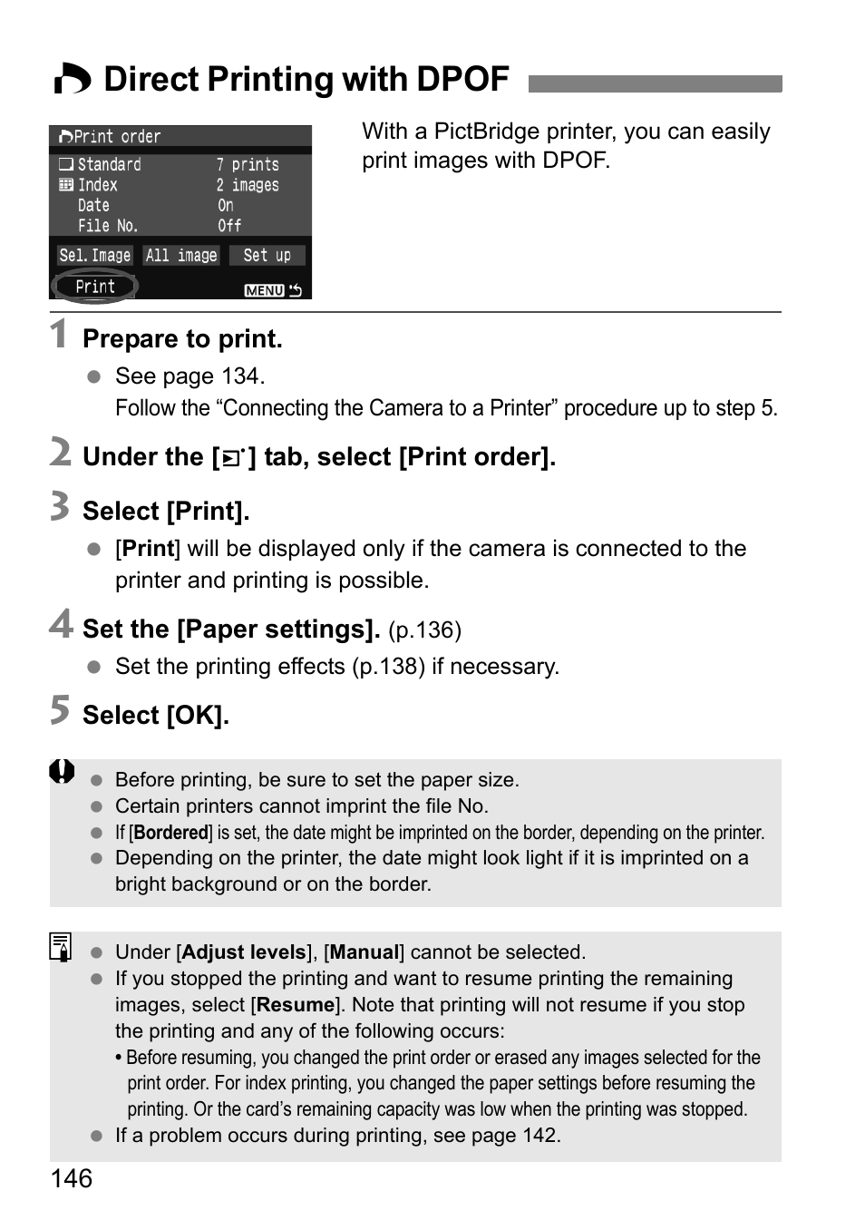 W direct printing with dpof | Canon EOS 450D User Manual | Page 146 / 196