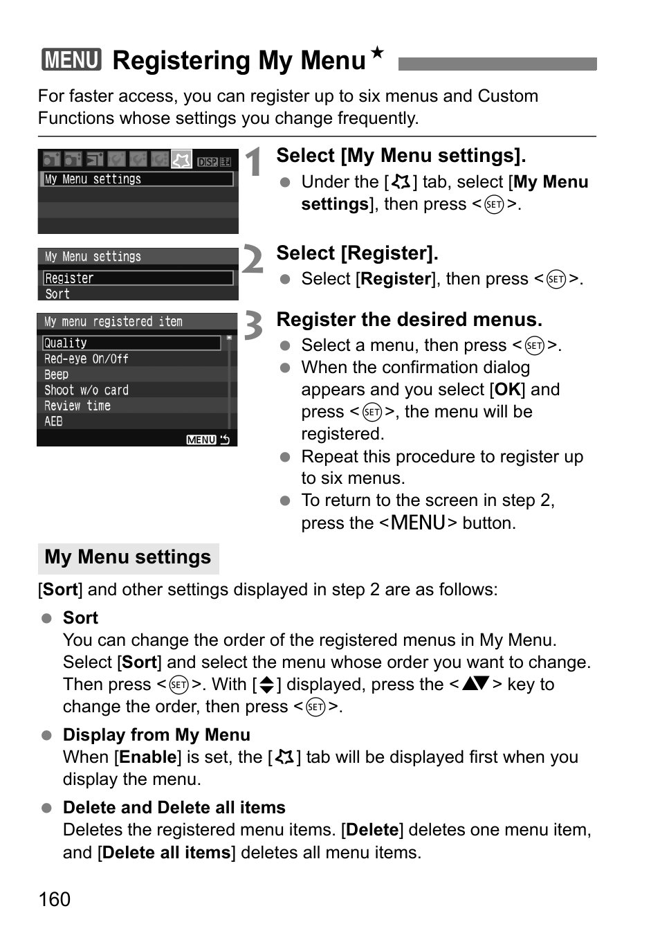 3registering my menu n | Canon EOS 450D User Manual | Page 160 / 196
