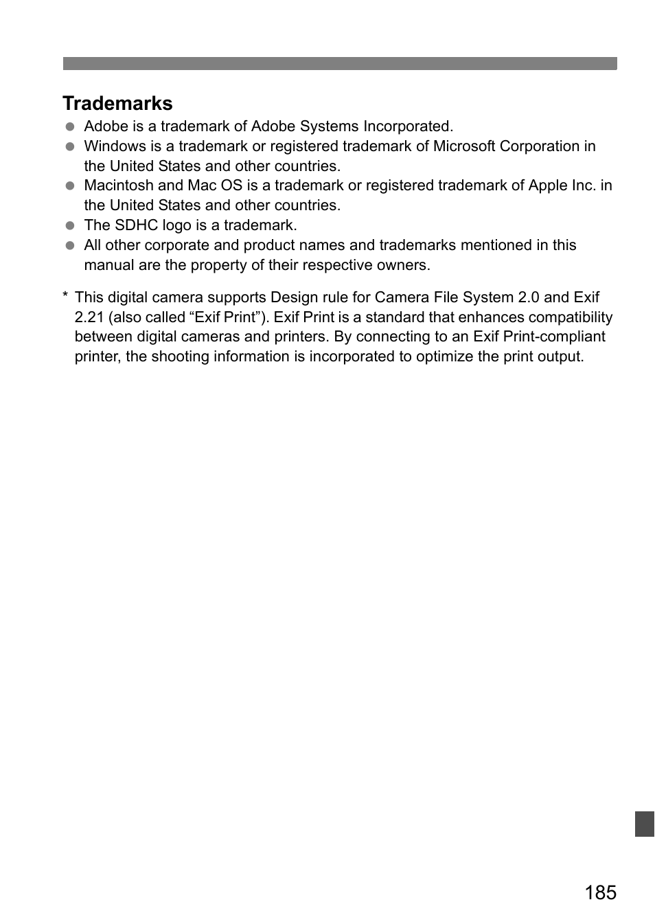 185 trademarks | Canon EOS 450D User Manual | Page 185 / 196