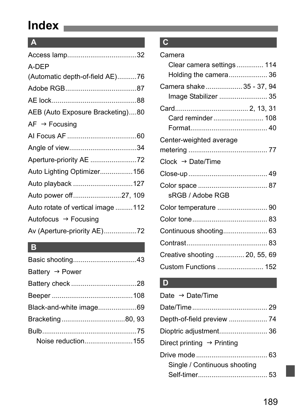 Index | Canon EOS 450D User Manual | Page 189 / 196