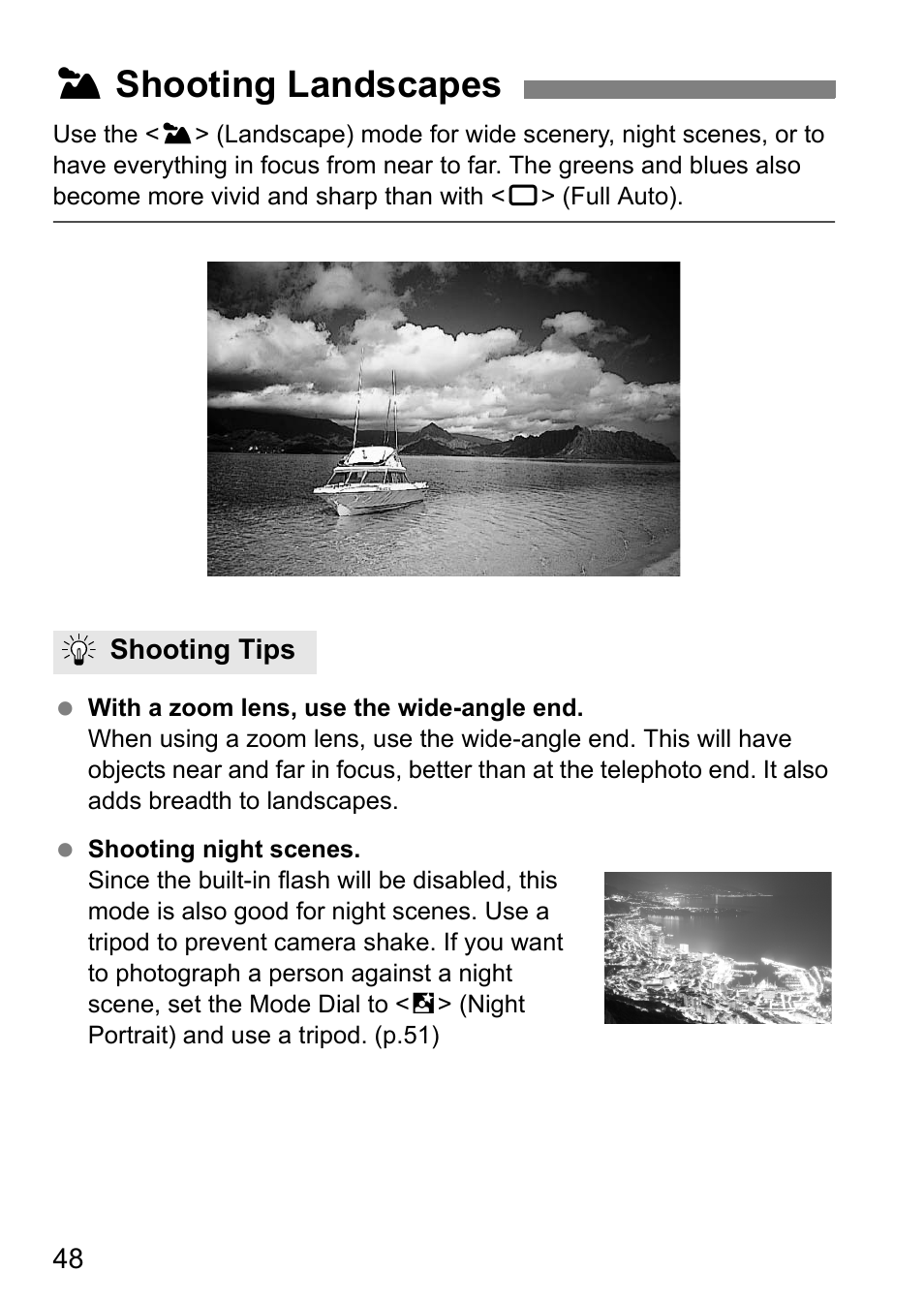 3 shooting landscapes | Canon EOS 450D User Manual | Page 48 / 196