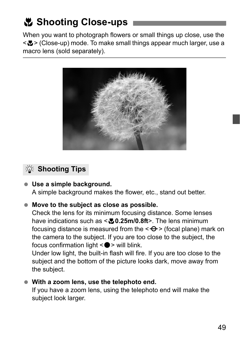 4 shooting close-ups | Canon EOS 450D User Manual | Page 49 / 196