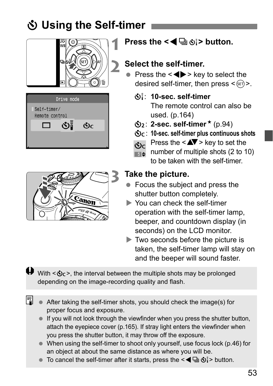 Jusing the self-timer | Canon EOS 450D User Manual | Page 53 / 196