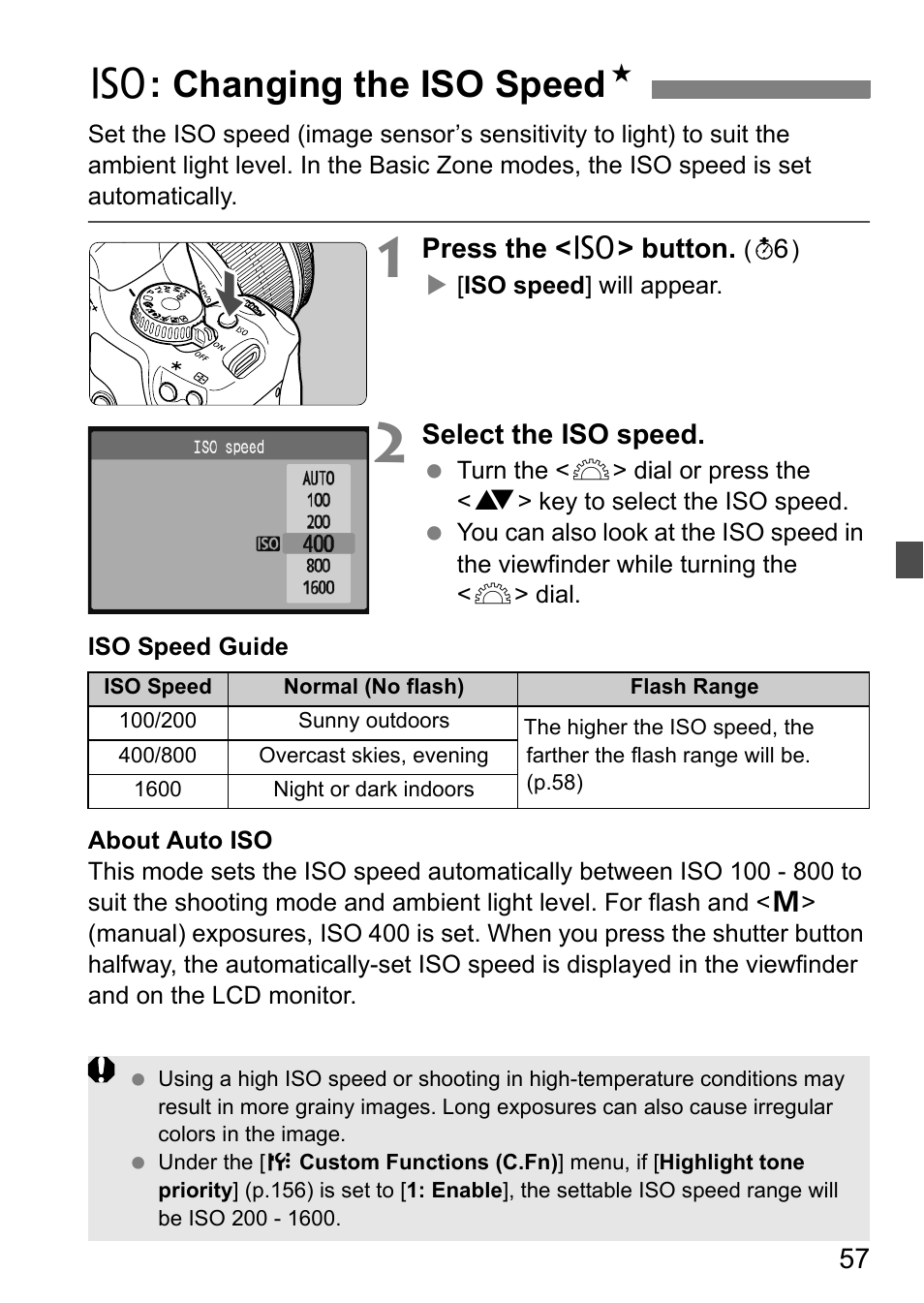 Z: changing the iso speed n | Canon EOS 450D User Manual | Page 57 / 196