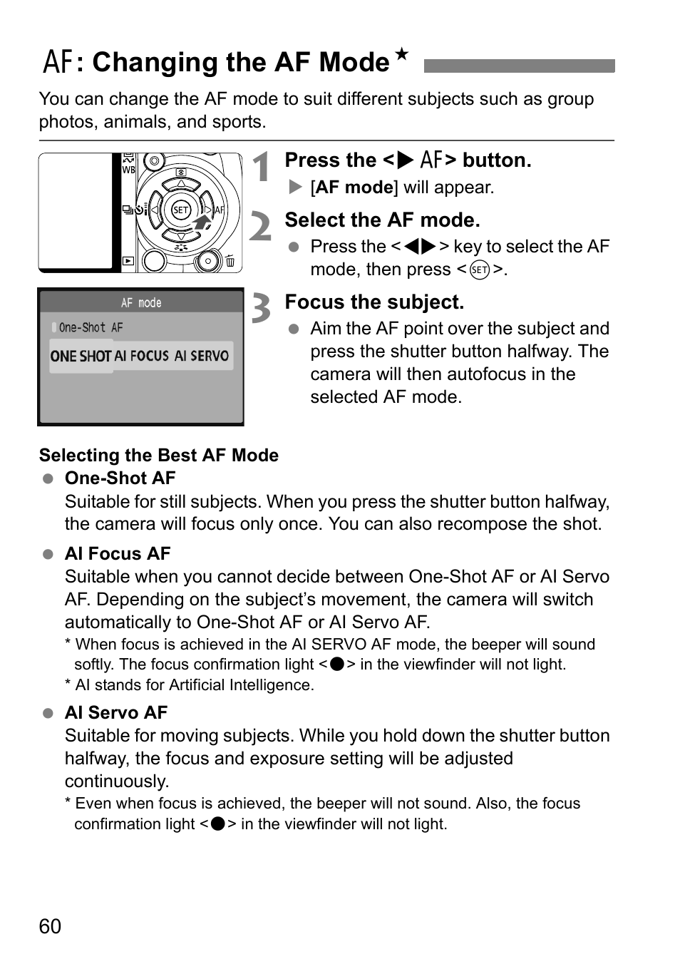 E: changing the af mode n | Canon EOS 450D User Manual | Page 60 / 196