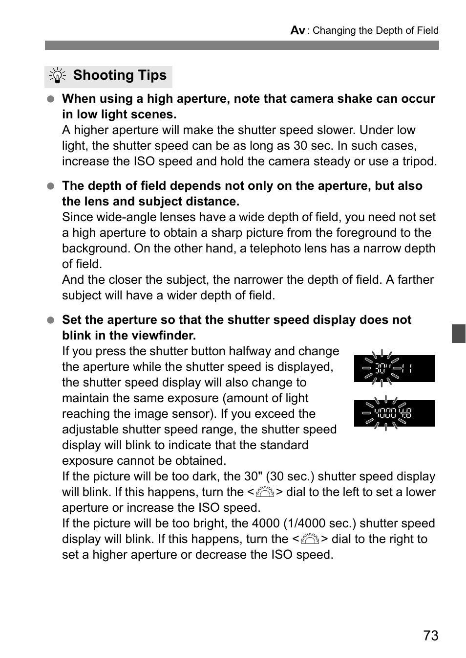 Shooting tips | Canon EOS 450D User Manual | Page 73 / 196