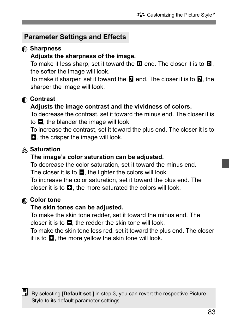 Parameter settings and effects | Canon EOS 450D User Manual | Page 83 / 196