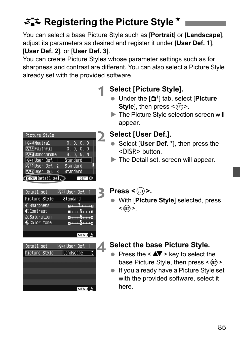 A registering the picture style n | Canon EOS 450D User Manual | Page 85 / 196