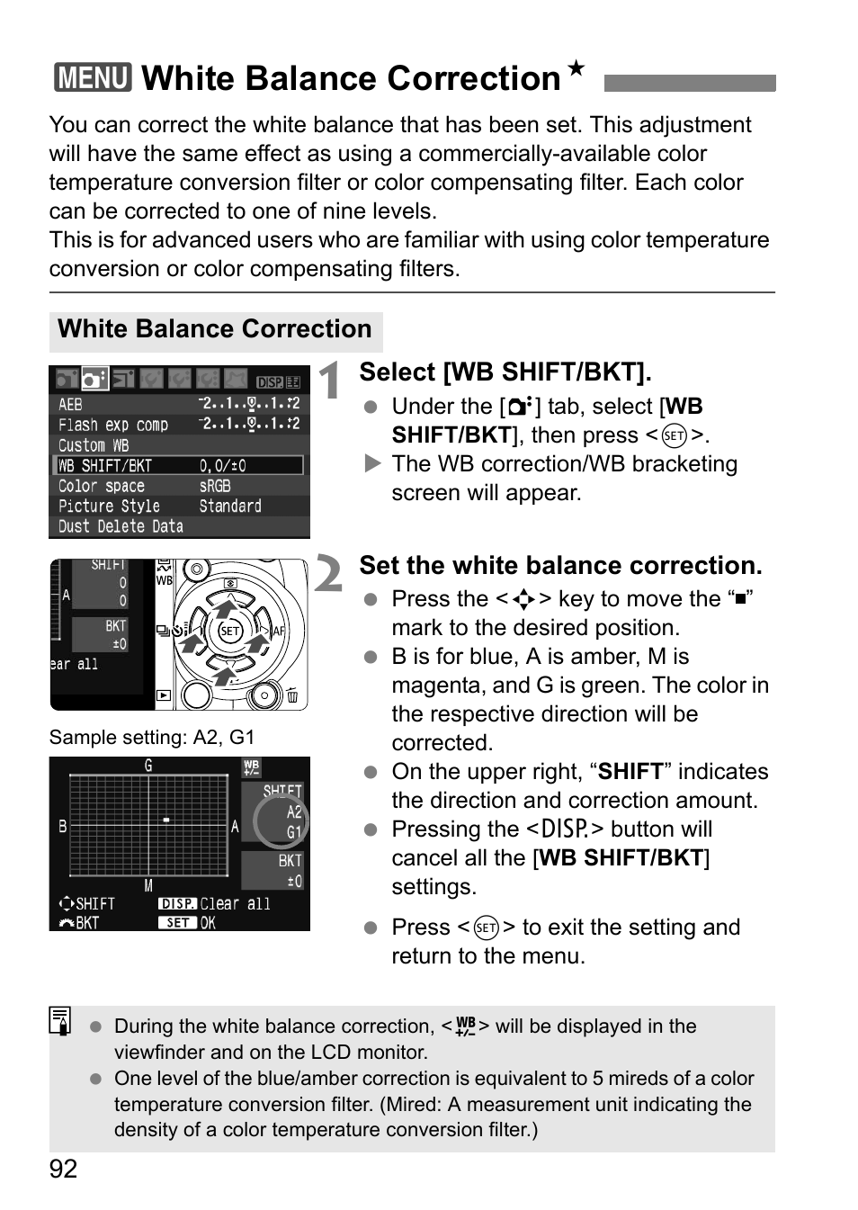 3white balance correction n | Canon EOS 450D User Manual | Page 92 / 196
