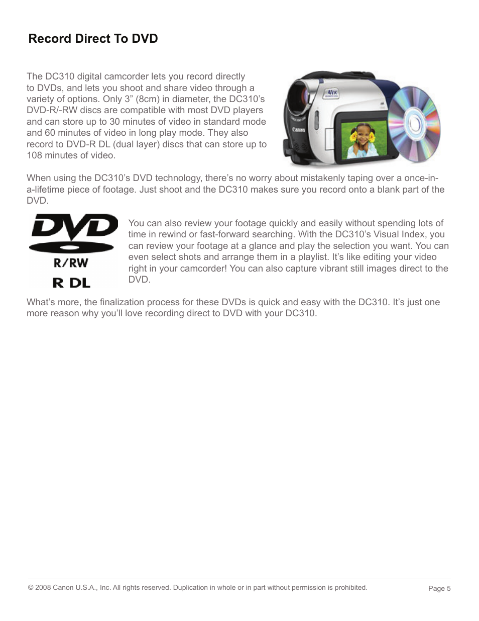 Record direct to dvd | Canon 2694B001 User Manual | Page 5 / 18