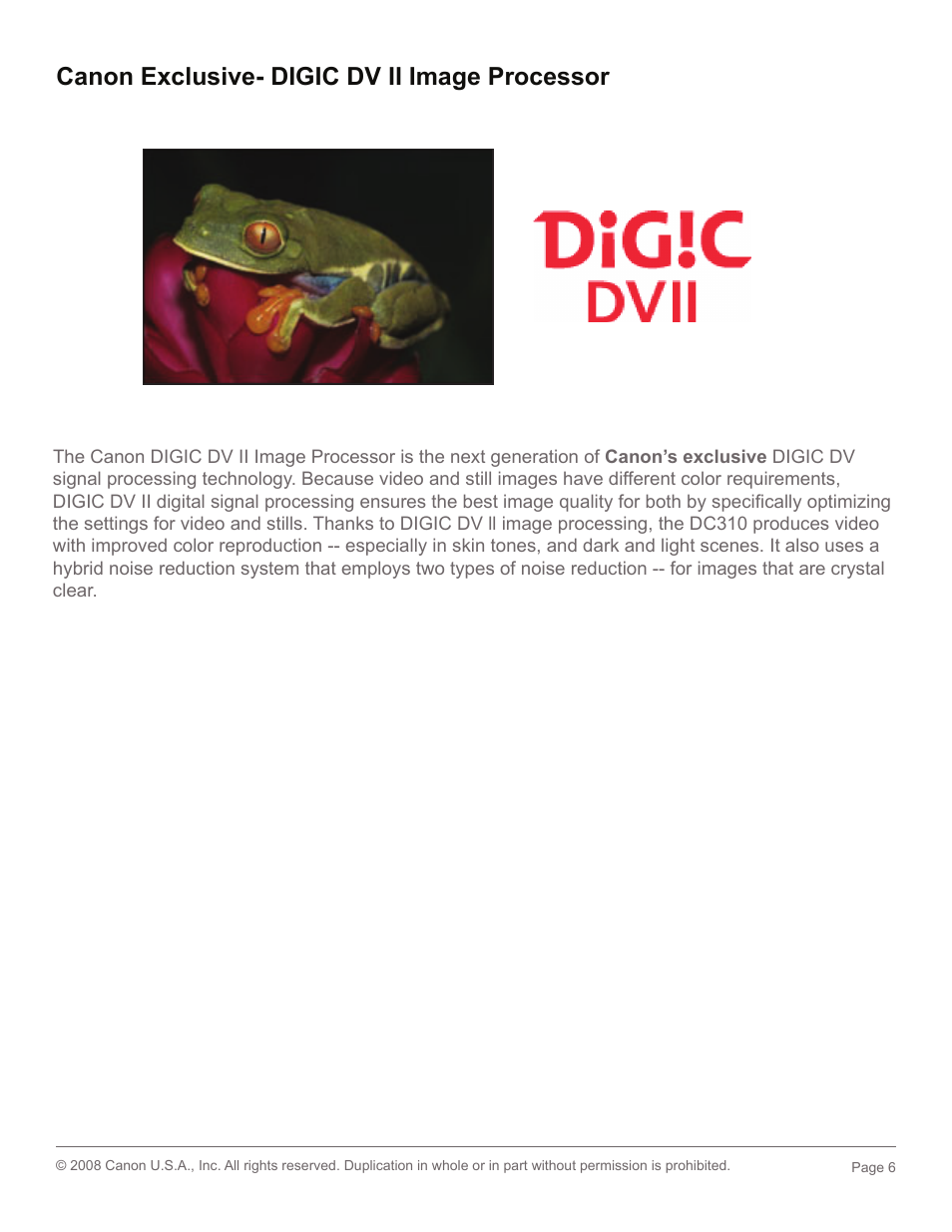 Canon exclusive- digic dv ii image processor | Canon 2694B001 User Manual | Page 6 / 18
