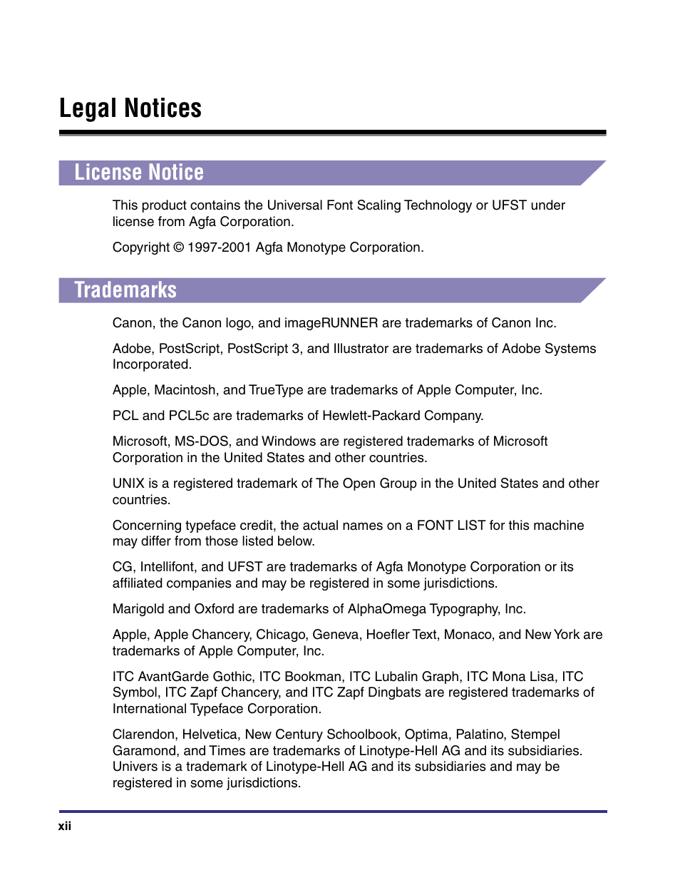 Legal notices, License notice, Trademarks | Canon imageRUNNER C3100 N User Manual | Page 14 / 158