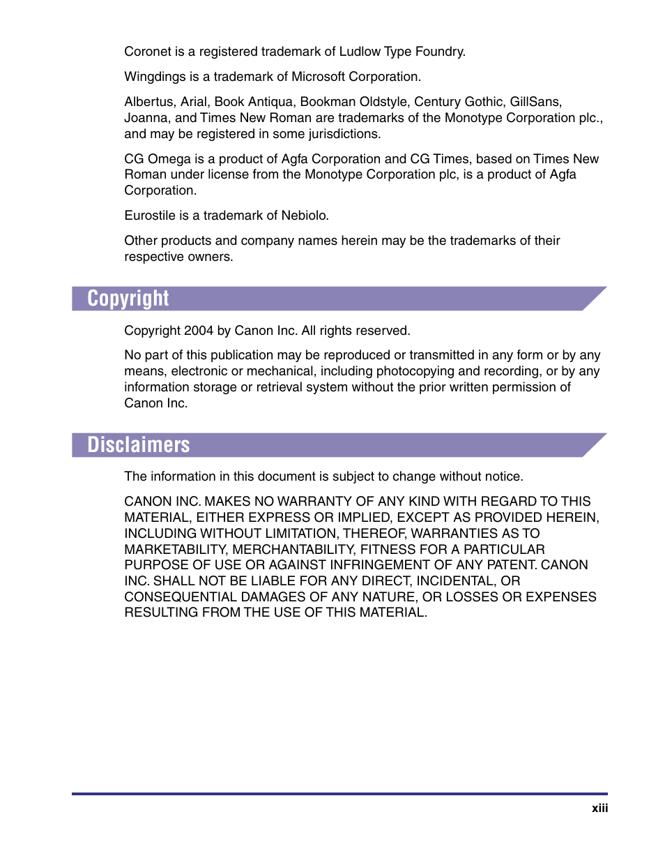 Copyright, Disclaimers | Canon imageRUNNER C3100 N User Manual | Page 15 / 158