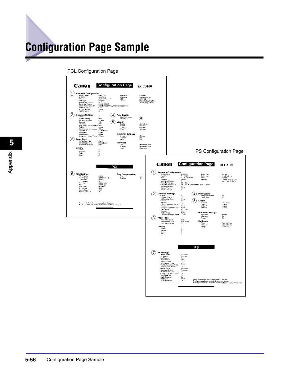 Configuration page sample | Canon imageRUNNER C3100 N User Manual | Page 150 / 158